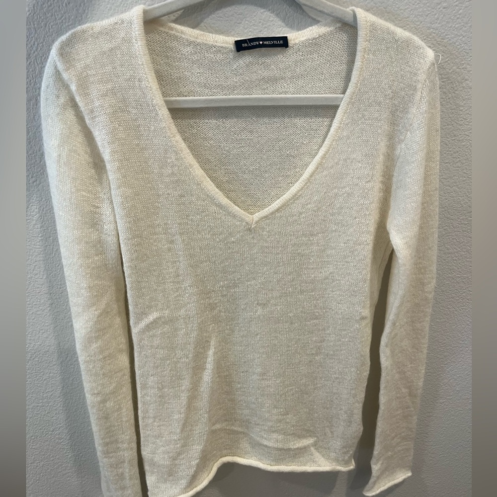 Brandy Melville Cream V-Neck Sweater